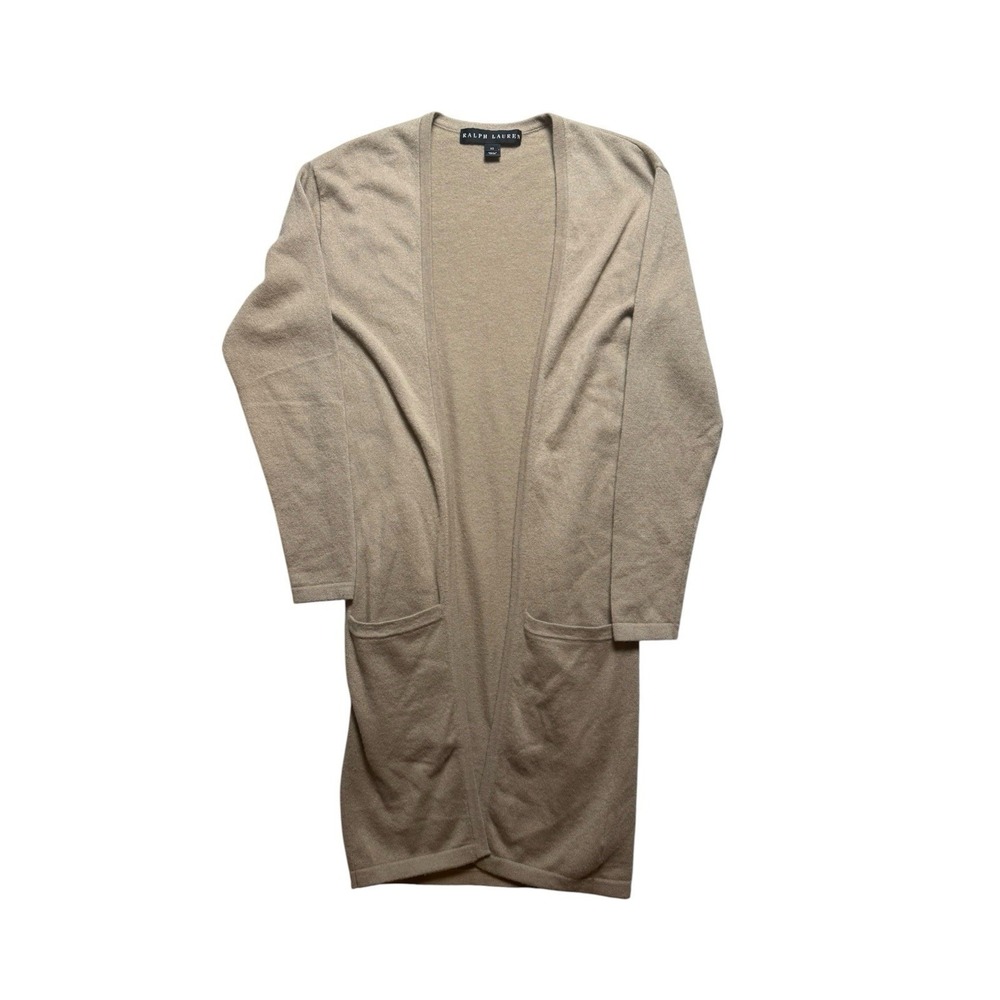 Ralph Lauren Long Cardigan XS Tan Black Label Collection 100% Cashmere Sweater